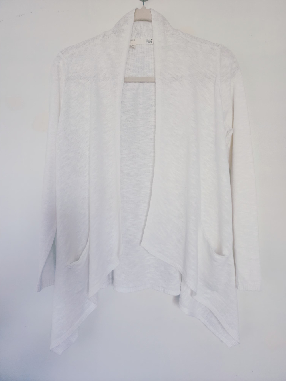 Eileen Fisher White Open Drape Cardigan Cotton Linen Blend